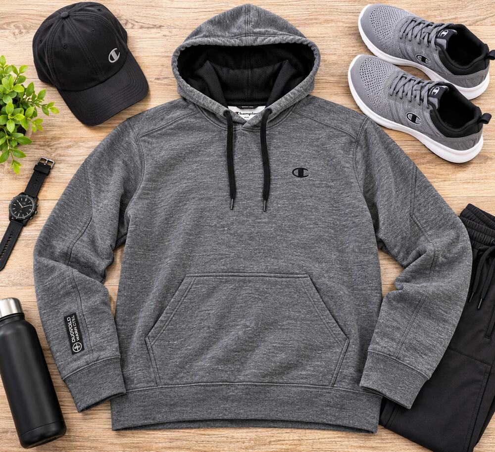 Champion PowerTrain DuoFold Warm CTRL Men’s L Gray Performance Hoodie